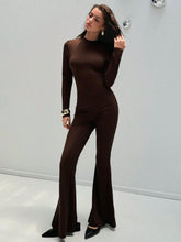 Aloruh Women's Autumn/Winter New Zip-Up Extra Long Flare Leg Skinny Jumpsuit
